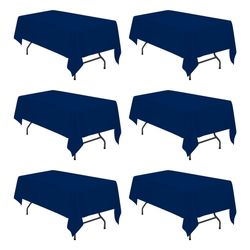 6 Pack Navy Blue Tablecloths 60 x 102 Inch for 6ft Rectangle Tables - 150 GSM Polyester Fabric, 15" Standard Drop, Water, Stain & Wrinkle Res
