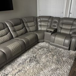 Gray Leather Theater Sofa (large)