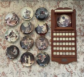 RARE Norman Rockwell American Mid-Century Porcelain Plate and Tile Wooden Wall Calendar