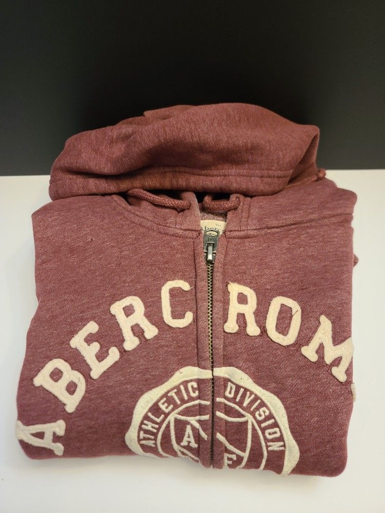 Abercrombie & Fitch Mens Large Muscle Lightweight Maroon Zip Up Logo Hoodie