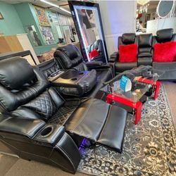 Power Reclining Sofa And Love Seat With LED In Stock
