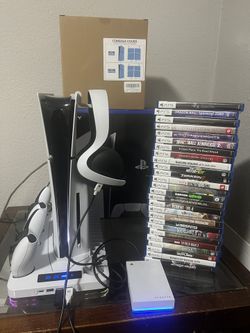 Ps5 With2 Controllers ,2tb Extended Storage Extra Covers Elite Headset And 26 Games