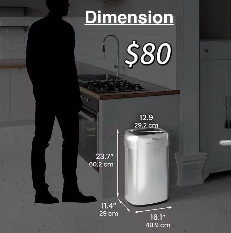 😀 13 Gallon / 49L Stainless Steel Oval Open Top Trash Can with Dual Odor Filters – Sleek, Durable Design for Restaurant, Office, Hotel, Store, Busine