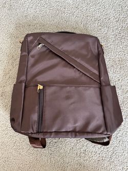 Brown Nylon Backpack with Gold Zippers