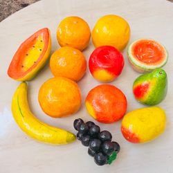 Set of 12 Hand Painted Papier Mache Assorted Fruit Kitchen Decor Folk Art