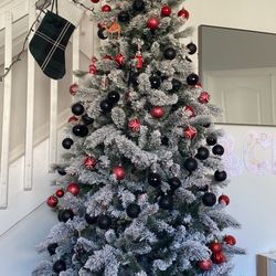 Flocked Christmas Tree, Pre-lit, Vermont Ashland Christmas Tree, 7.5 FT