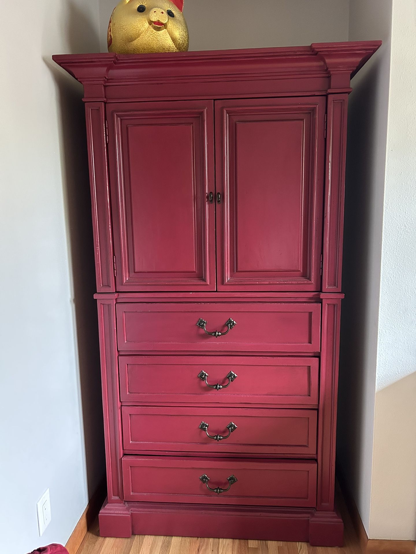 High Quality Solid Wood Red Painted Armoire Cabinet