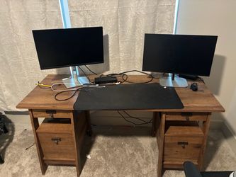 Wood Writing Desk with Drawers