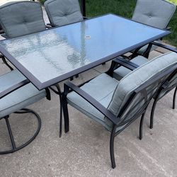 Patio Furniture Set - Glass Table & 6 Chairs