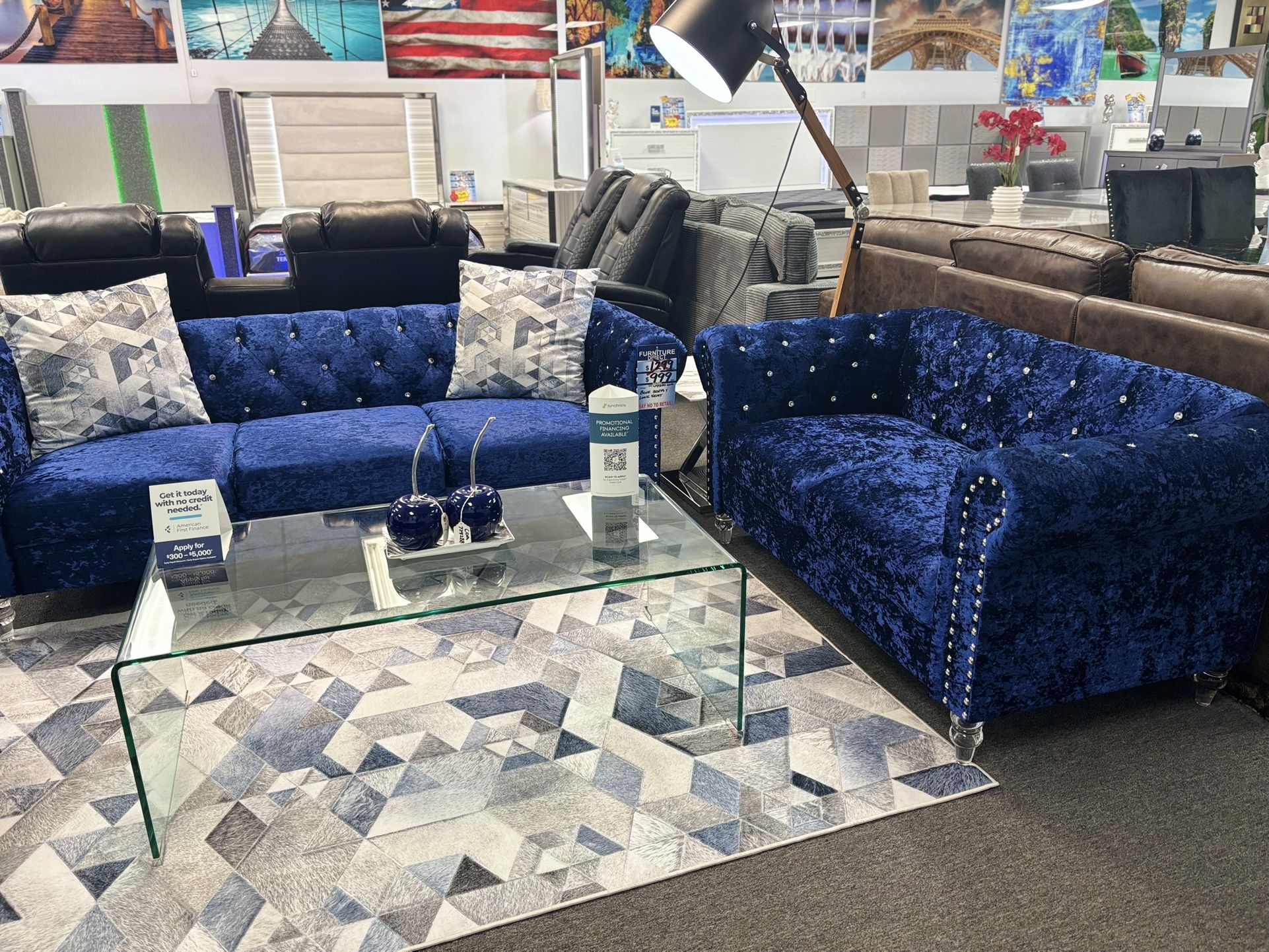 Blue Sofa& Loveseat Set (Brand NEW) For Sale 40% Off