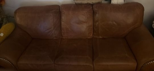 Brown leather couch
