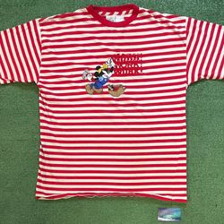 Vintage 1990s Mickey Mouse embroidered striped red tee