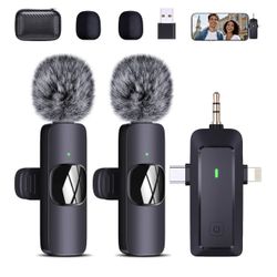 Brand New Wireless lavalier Microphone for iPhone/Android Phones/Cameras/Computers - 4-in-1 Clip Microphone with Bags, Suitable 
