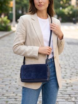 Navy Blue Suede and Leather Crossbody Bag Banana Republic