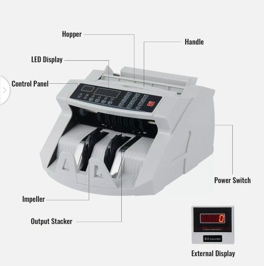 Money Bill Counter Machine Cash Counting Counterfeit Detector UV MG Bank Checker