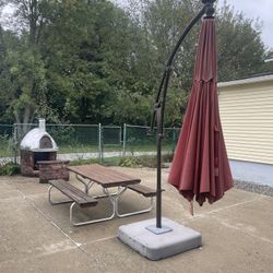 Picnic Table & Red Umbrella 