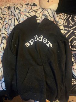 Sp5der Black Hoodie with Rhinestones