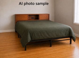 Queen Bed Set - Mattress, Metal Frame & Storage Headboard