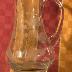 Vintage Pitcher W/ Frosted Floral Designs