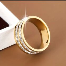 Elegant Titanium Steel Ring with Double Row Cubic Zirconia Inlay, Versatile for Daily Wear