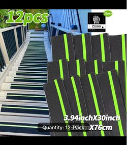 12pc Anti-Slip Luminous Stair Patches, Glow in The Dark, 3.94inch X 29.92inch, High Grip Strength, Enhancing Stair Safety, Multi-Surface Compatibility