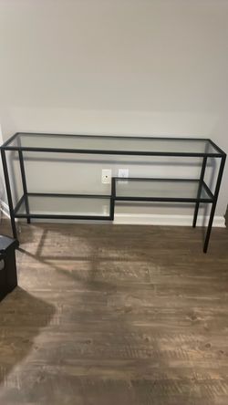 Black metal frame console table with two shelves(55”x14”)shelves 27” long(30”high)