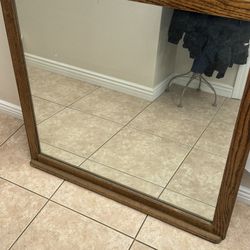 Vintage Square Mirror Oak Frame