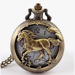 Vintage Horse Design Pocket Watch with Chain New Classic