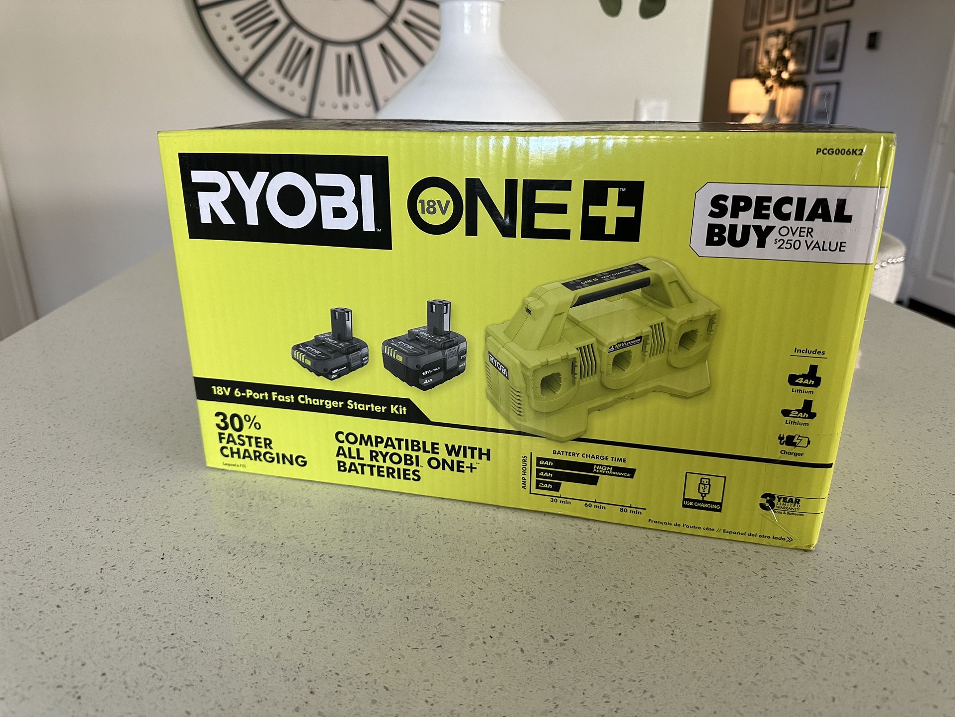 Ryobi ONE+ Port Fast Charger Kit with (1) Ah Battery and (1