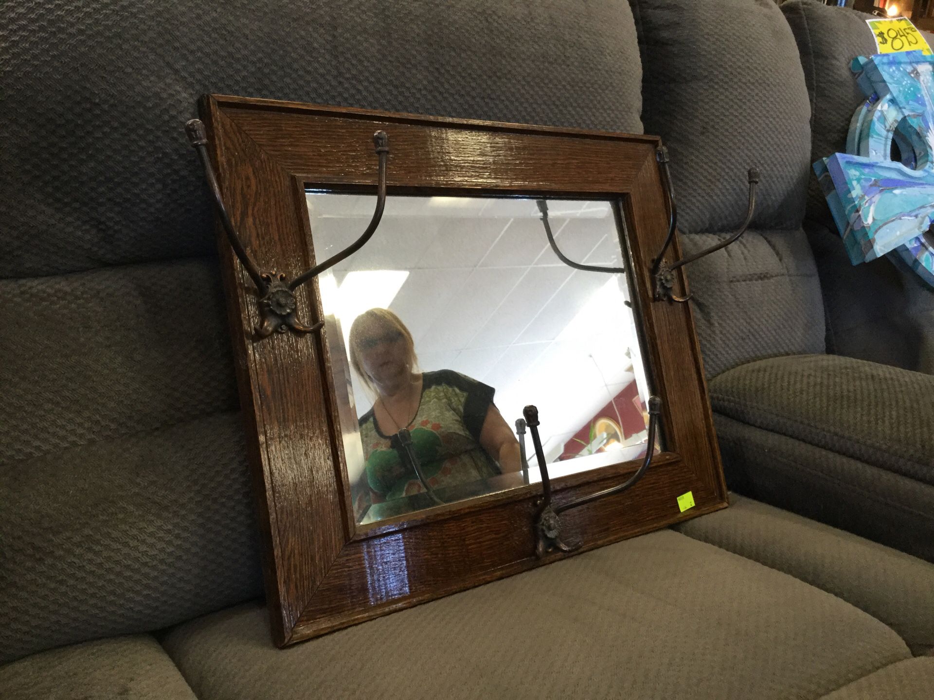 Antique mirror with coat hanger