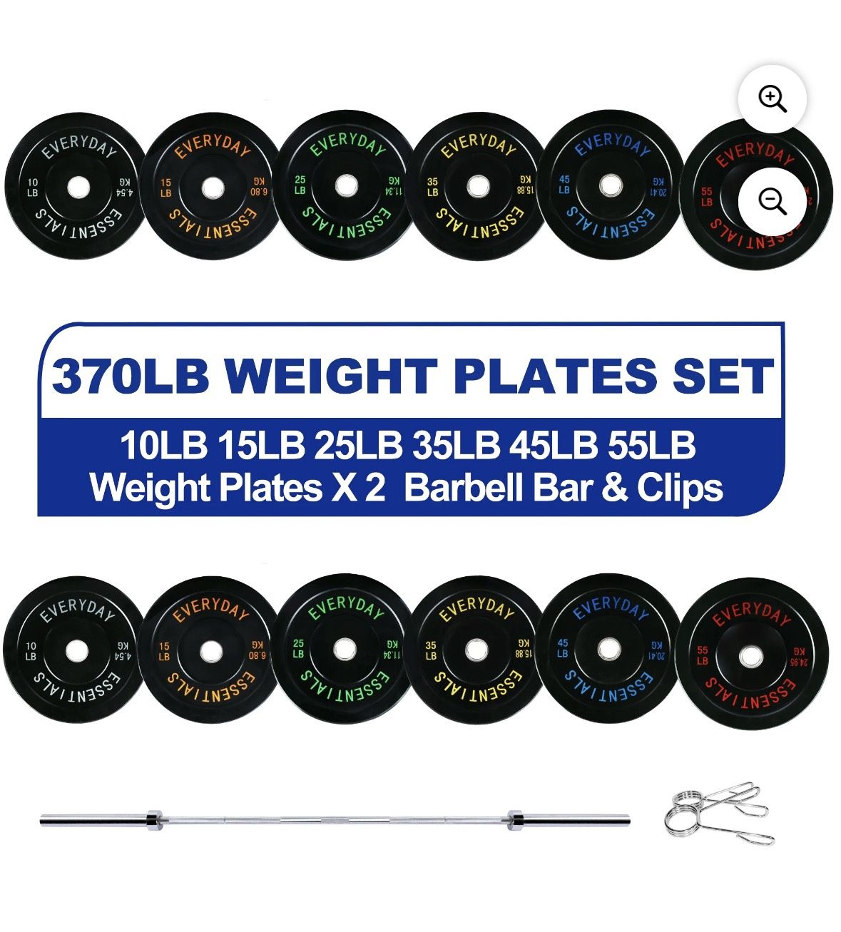 BalanceFrom Olympic Bumper Plate Weight Plate with Steel Hub, Black, 370 lbs Set with 7FT Bar bell