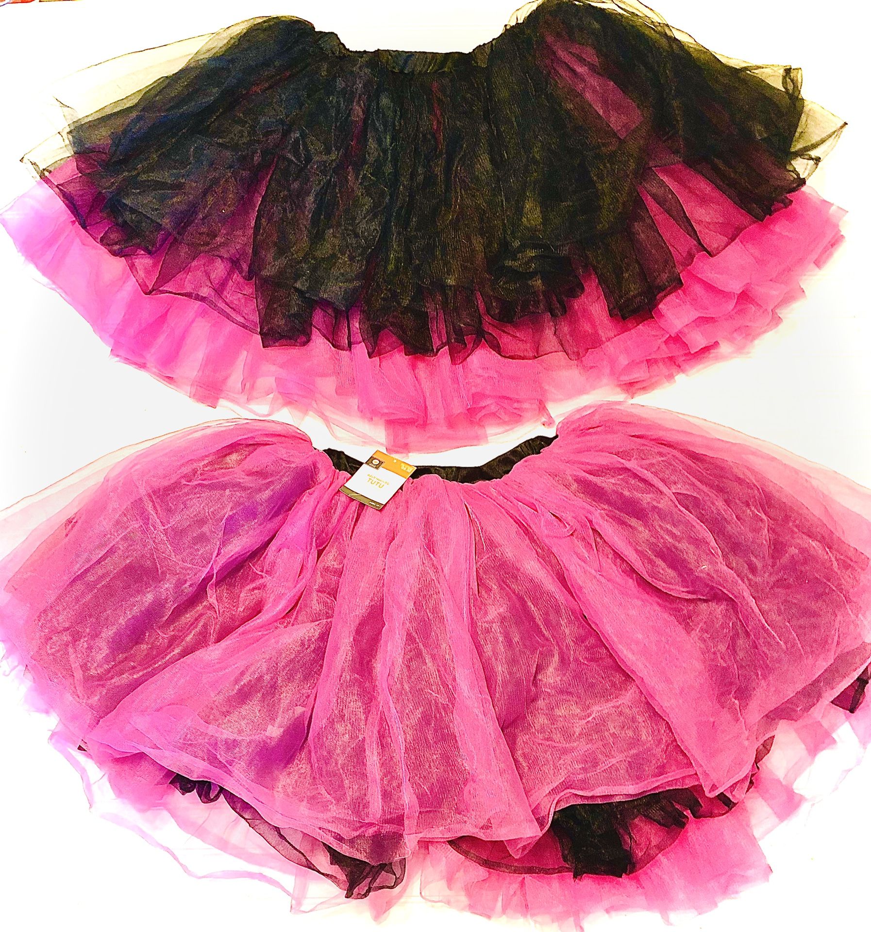 2 Tutus! Hot Pink & Black Reversible, Adult one size fits most.