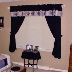 Two Custom-made Two Sets of Navy Blue Curtains/Valances/Tiebacks + Additional Valance