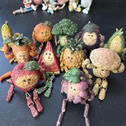 Vintage Anthropomorphic Fruit & Vegetable Shelf Sitters LOT of 11 Different