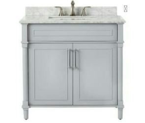 Home Decorators Collection   Aberdeen 36 in. W x 22 in. D Single Vanity in Dove Grey with Marble Vanity Top in White with White Basin