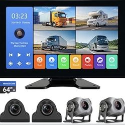 4-Channel 1080p Backup Camera Dash Cam with 10.2'' Screen, DVR Recording Back Up Cam for RV/Truck/Trailer/Van/SUV/Cars, Quad Split Parking Monitor wit
