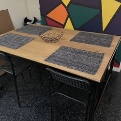 Modern Kitchen Table - Wood Top Black Frame w/ Chairs