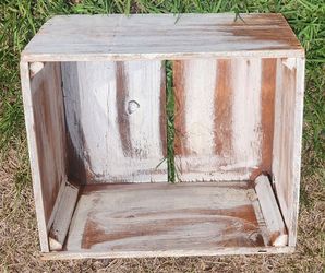 Distressed Wooden Crate with Chalkboard Label 13" wide, 15 1/2" long, 7 3/4" deep.