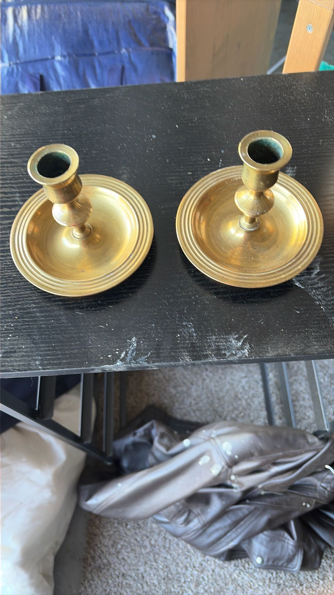 Pair Solid Brass Candle Stick Holders