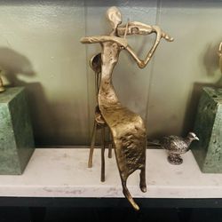 Beautiful Bronze Musican Woman on Chair playing Violin 