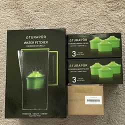 Turapur Hydrogen Water Filter Pitcher, 60 ounce with 7 filters good for 14+ months, all new in box.