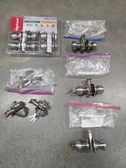 $65 for All, Mixed Lot of (9) Security Door Lock Sets, Nickel Finish