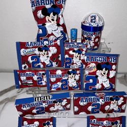 Mickey Mouse Baseball Party Favors (chip Bags, Kit Kat, Skittles)