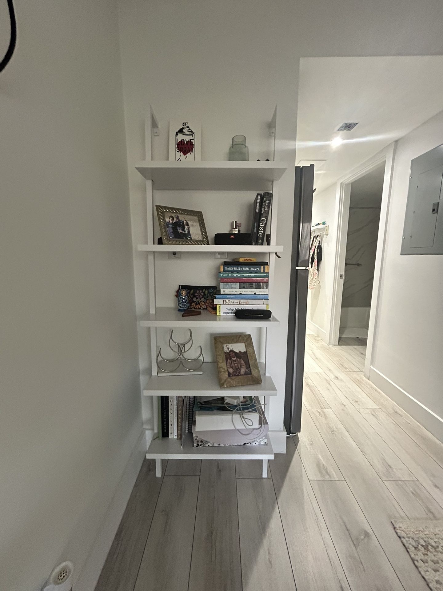 5-Shelf Wall Mount Ladder Bookcase White Metal Frame White