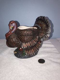 Thanksgiving turkey decorative ceramic planter or candle holder