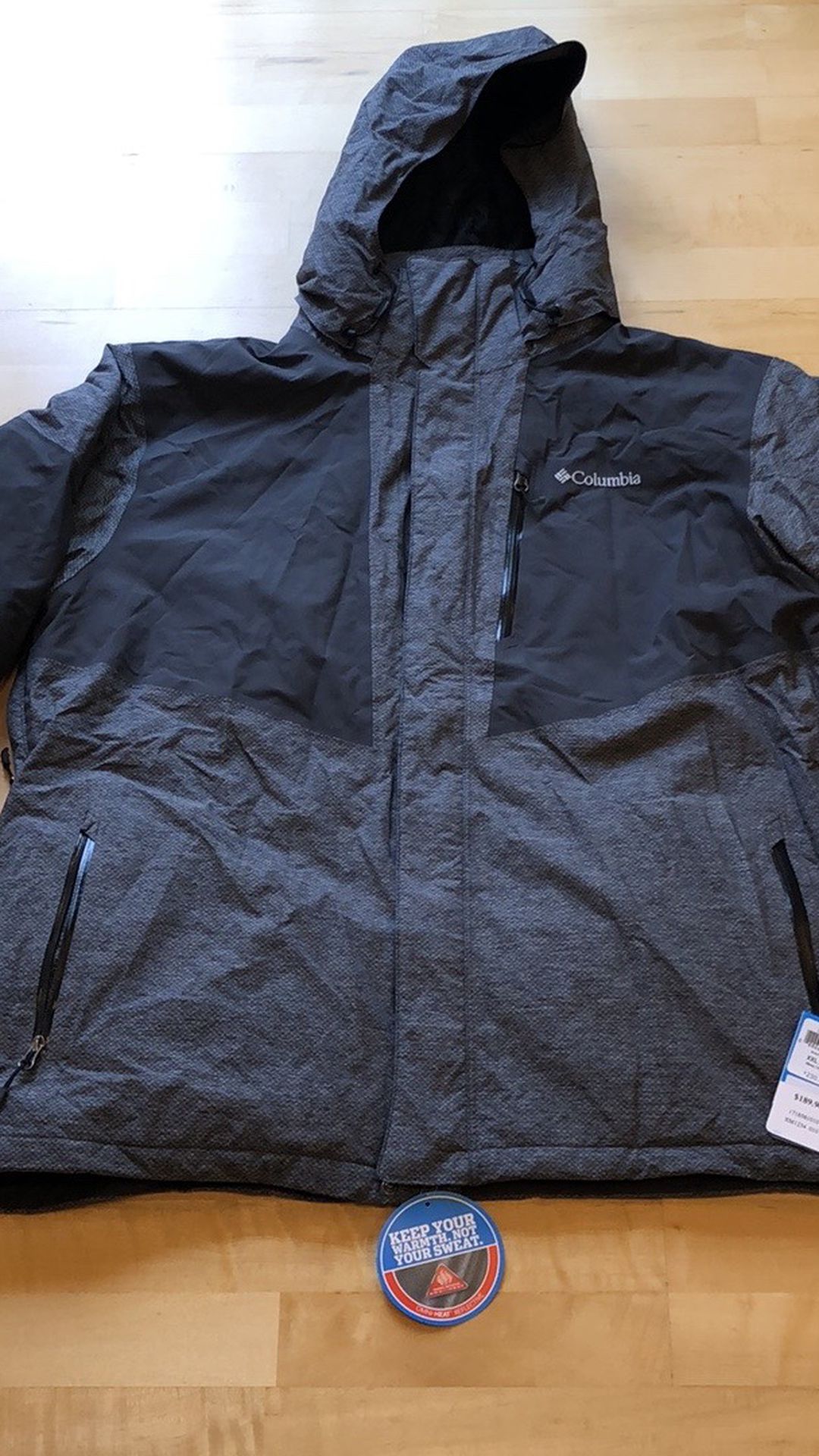 Men’s Columbia Xxl Ski Coat Jacket Gray White Black Omni Heat Waterproof Hooded