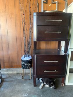 2 brown night stands. No chips. Gently used