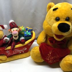 Pooh And Tigger In A Sled And Plush Pooh To Snuggle With
