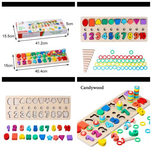 Montessori Educational Preschool Wooden Toys Shape Cognition Match Board Math 

