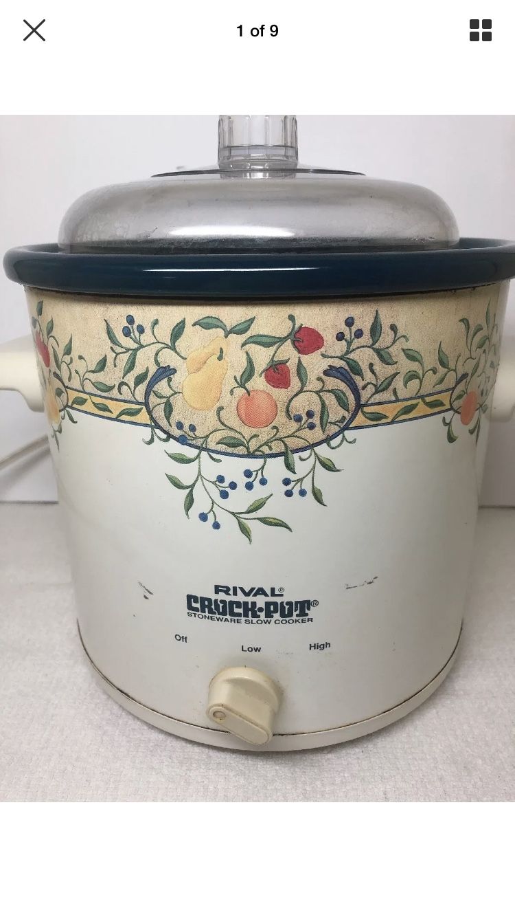 Vintage Rival Crock Pot Stoneware Slow Cooker Fruit Vine Model 3100